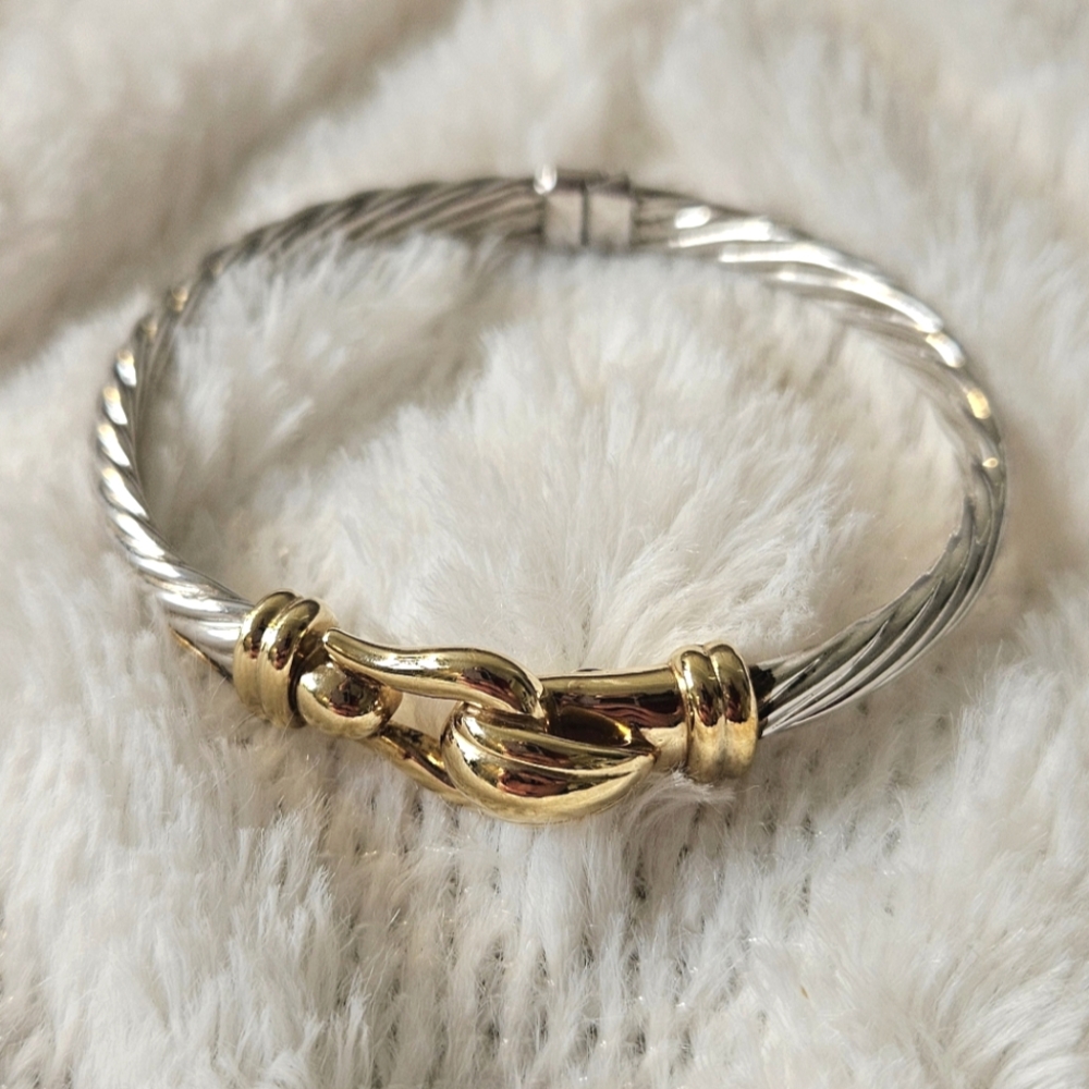 Alwand Vahan AV 14k Gold Sterling Silver Twist Cable Cuff Bracelet Buckle 32.4g